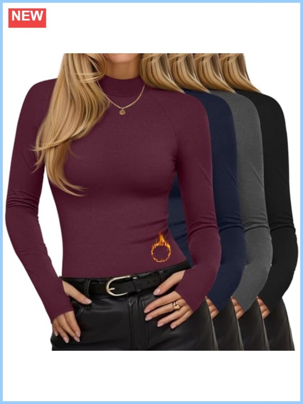 4 Pack Womens Thermal Mock Turtleneck Long Sleeve Base Layer Tops